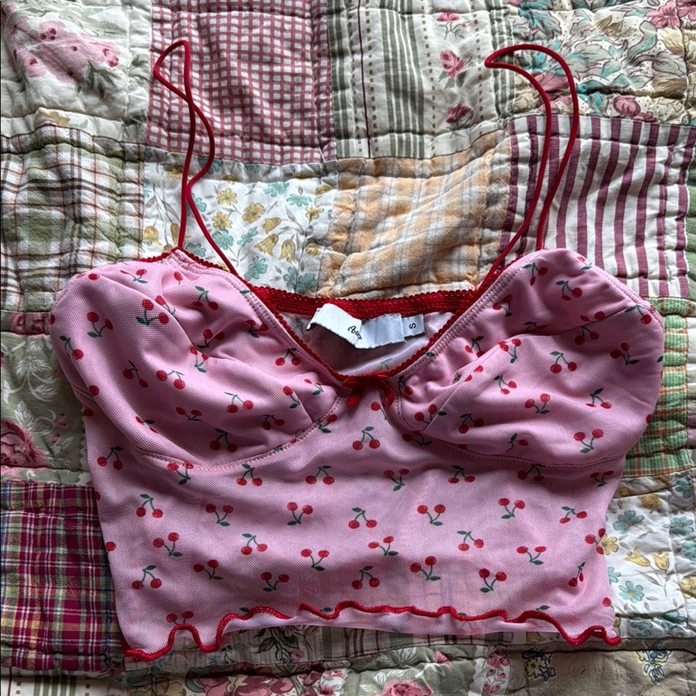 Cherry Print Pink Crop Top